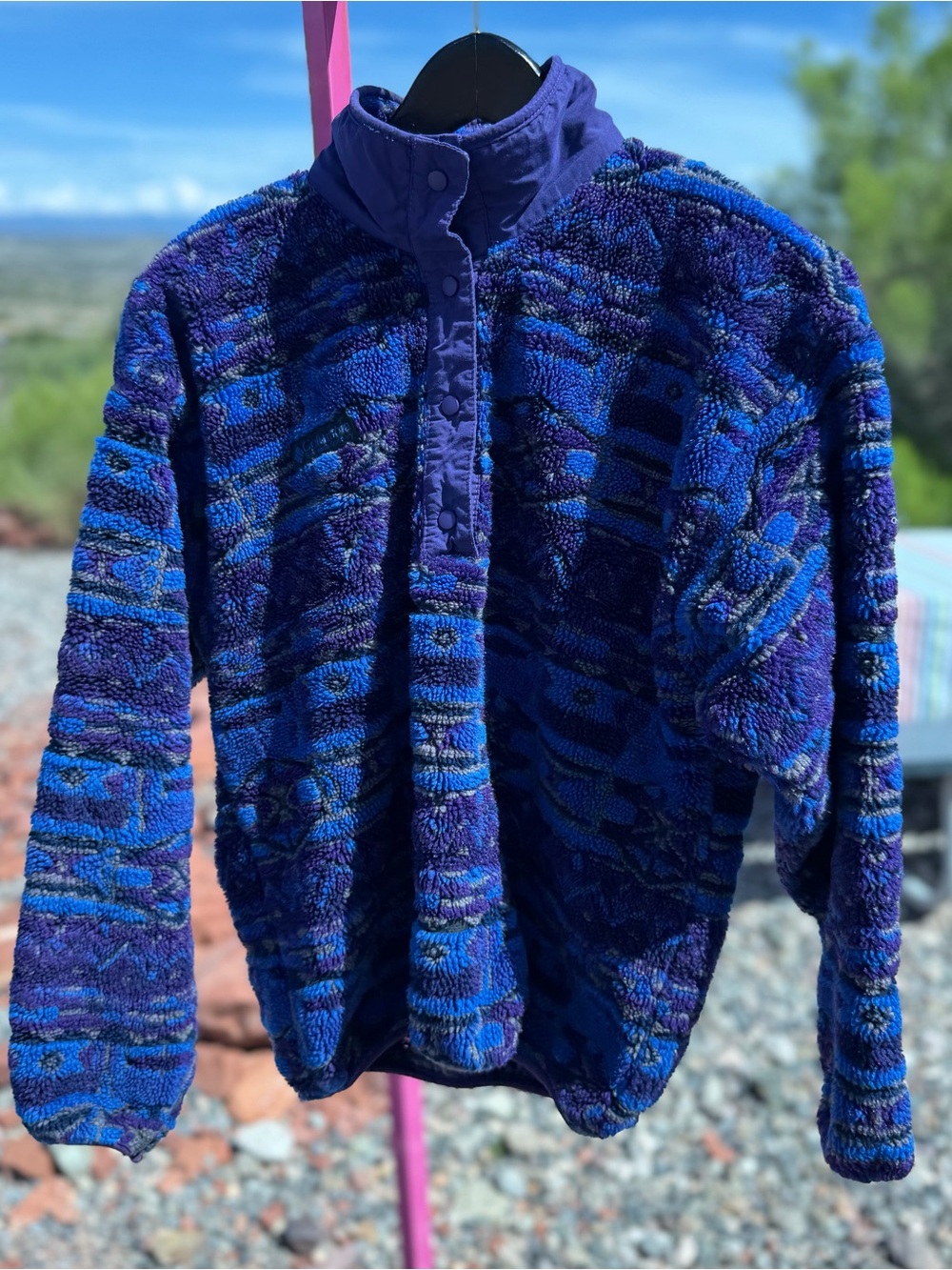 Vintage Columbia 90s Teddy Fleece Jacket M Purple Blue Geometric Made USA Retro!